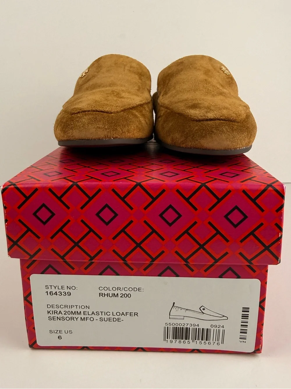 Tory Burch Kira 20mm Elastic Loafers Rhum Brown Suede Slip On Flats Size 6